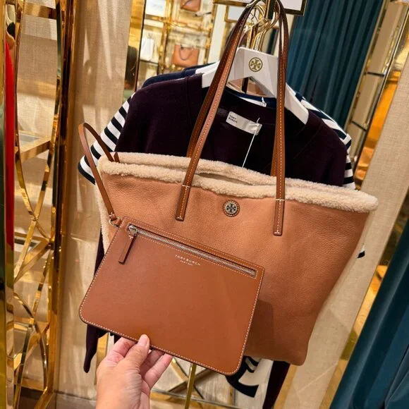 Tory Burch Shearling Tote 170389 Taupe $750 - Picture 8 of 16